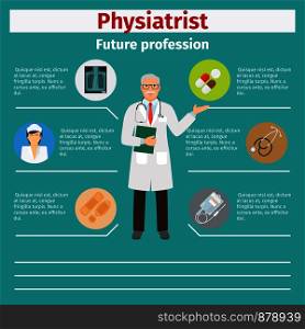 Future profession physiatrist infographic for students, vector illustration. Future profession physiatrist infographic