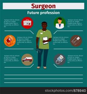 Future profession surgeon infographic for students, vector illustration. Future profession surgeon infographic