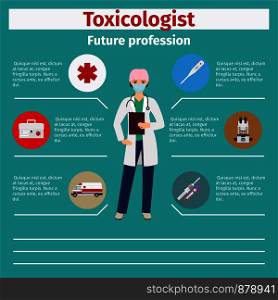 Future profession toxicologist infographic for students, vector illustration. Future profession toxicologist infographic