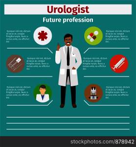 Future profession urologist infographic for students, vector illustration. Future profession urologist infographic