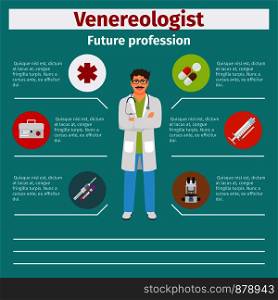 Future profession venereologist infographic for students, vector illustration. Future profession venereologist infographic