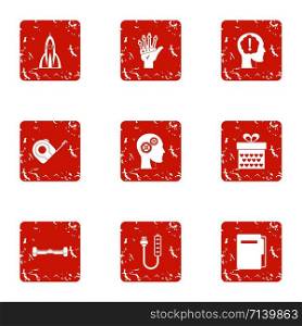 Future strategy icons set. Grunge set of 9 future strategy vector icons for web isolated on white background. Future strategy icons set, grunge style