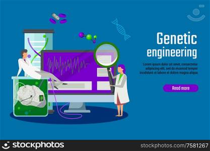 Future technology background with genetic engineering symbols flat vector illustration