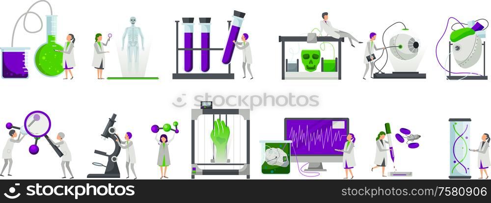 Future technology icons set with science symbols flat isolated vector illustration
