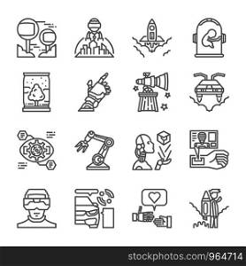 future technology innovation outline icon set, vector and illustration