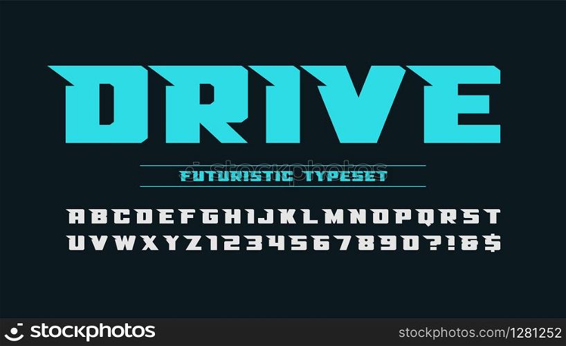 Futuristic alphabet design, typeface, letters and numbers. Vector characters.. Futuristic alphabet design, typeface, letters and numbers.