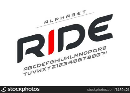 Futuristic alphabet design, typeface, letters and numbers. Vector characters. 15 degree skew. Futuristic alphabet design, typeface, letters and numbers. Vector characters.