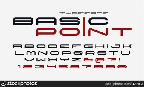 Futuristic and techno display font design, alphabet, letters and numbers.. Futuristic and techno display font design, alphabet