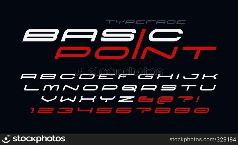 Futuristic and techno display font design, alphabet, letters and numbers.. Futuristic and techno display font design, alphabet