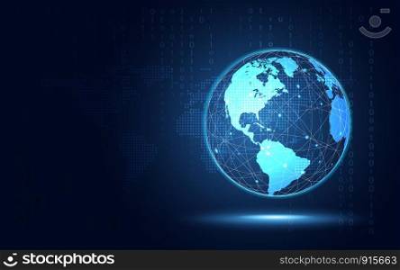 Futuristic blue earth abstract technology background. Artificial intelligence digital transformation and big data concept. Business growth computer security and investment concept. Vector illustration