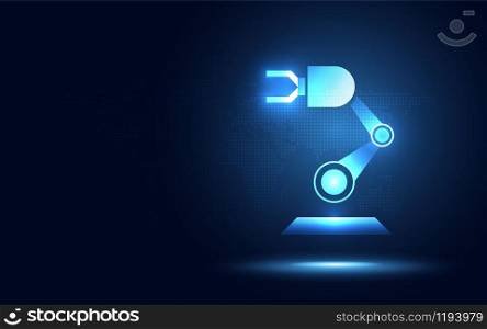 Futuristic blue industrial robotics abstract technology background. Artificial intelligence digital transformation and big data concept. Business quantum internet network communication concept
