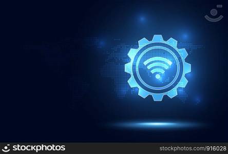 Futuristic blue wireless connection abstract technology background. Artificial intelligence digital transformation and big data concept. Business quantum internet network communication concept