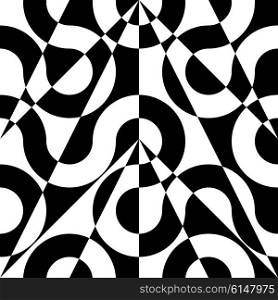 Futuristic Curved Shapes Pattern. Vector Seamless Background. Regular Black and White Texture
