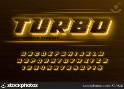 Futuristic dynamic alphabet, extra glowing space design, creative characters set. Vector illustration. Futuristic dynamic alphabet, extra glowing space design