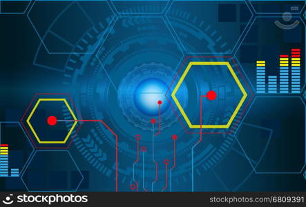Futuristic future sci fi circles with internet technology and business interface background. Infographic data. Head-Up Display, HUD. Vector.