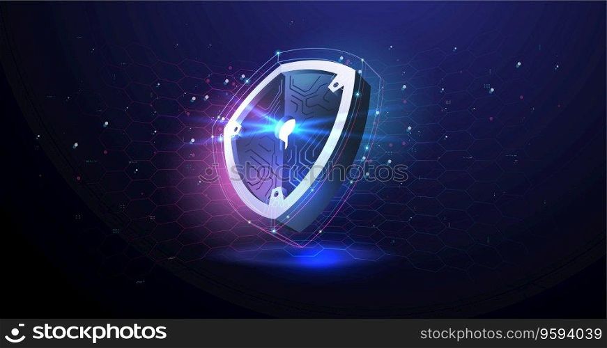 Futuristic glowing guard shield. Abstract security digital technology background. Protect and Security of Safe concept.