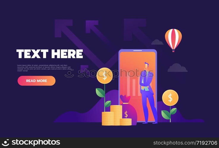 Futuristic hi tech mobile technology concept. Market trend analysis on smartphone with line chart and graphs. Hand holds phone. Vector. Futuristic hi tech mobile technology concept. Market trend analysis on smartphone with line chart and graphs. Hand holds phone. Vector.