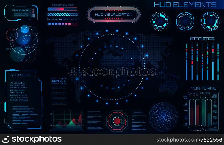 Futuristic HUD Design Elements. Infographic or Technology Interface for Information Visualization - Illustration Vector. Futuristic HUD Design Elements. Infographic or Technology Interface for Information Visualization