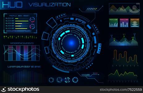 Futuristic HUD Design Elements. Infographic or Technology Interface for Information Visualization - Illustration Vector. Futuristic HUD Design Elements. Infographic or Technology Interface for Information Visualization