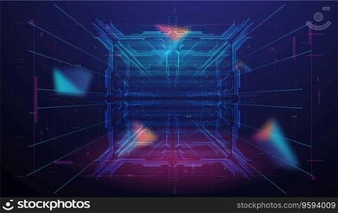 Futuristic HUD frames. Sci fi technology template design. Abstract Layout digital design User Interface Square Frames in neon style. Virtual space background. Neon HUD concept.