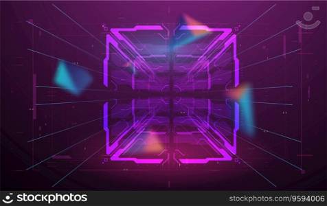 Futuristic HUD frames. Sci fi technology template design. Virtual space background. Abstract Layout digital design User Interface Square Frames in neon style. Neon HUD concept.