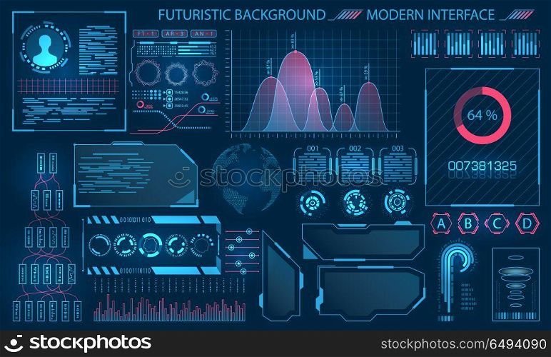 Futuristic Interface HUD Design, Infographic Elements. Futuristic Interface HUD Design, Infographic Elements. Tech and Science, Analysis Theme - Illustration Vector