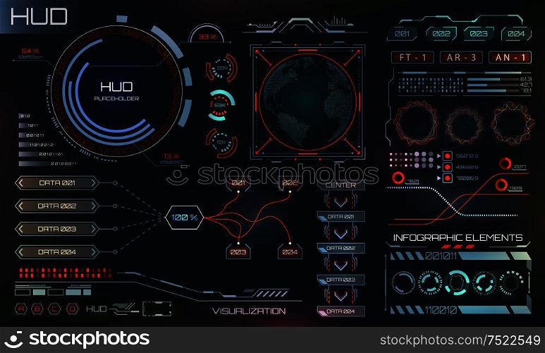 Futuristic Interface HUD Design, Infographic Elements,Tech and Science, Analysis Theme - Illustration Vector. Futuristic Interface HUD Design, Infographic Elements,Tech and Science, Analysis Theme