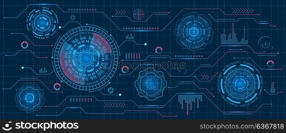 Futuristic Interface Hud Design, Infographic Elements,Tech and Science, Analysis Theme, Template UI for App and Virtual Reality. Futuristic Interface Hud Design, Infographic Elements,Tech and Science, Analysis Theme, Template UI for App and Virtual Reality - Illustration Vector