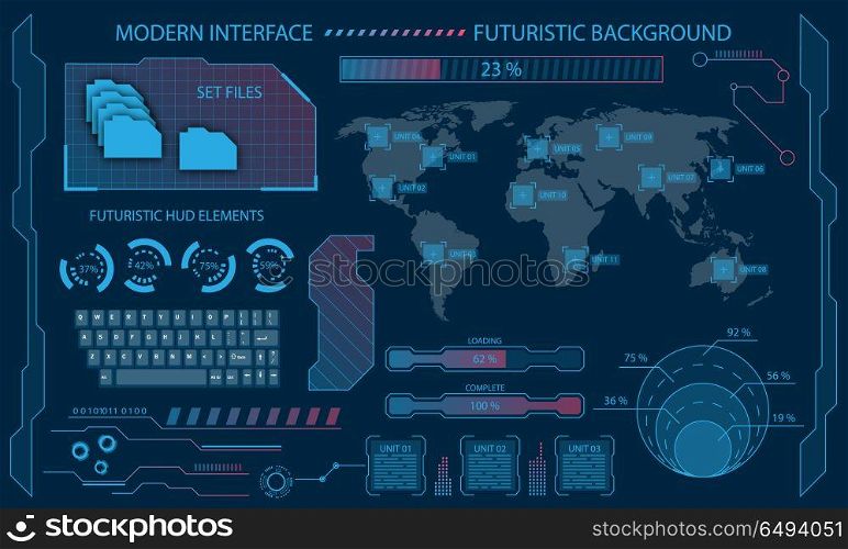 Futuristic Interface Hud Design, Infographic Elements,Tech and Science, Files System, Visualization Dashboard. Futuristic Interface Hud Design, Infographic Elements,Tech and Science, Files System, Visualization Dashboard - Illustration Vector