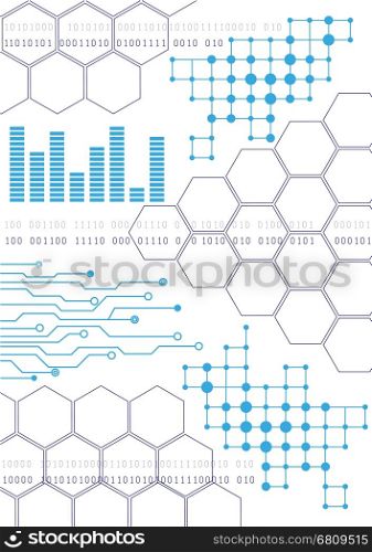 Futuristic internet and business interface background with numbers, lines, graphic, cells. Infographic data. Vector.