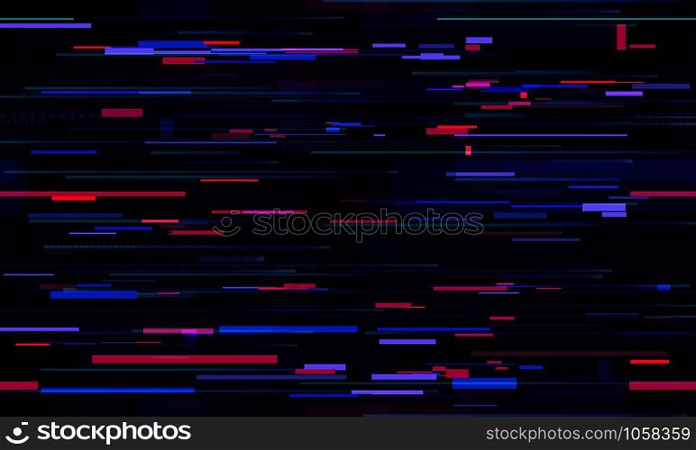 Futuristic neon glitch background. Glitched nightlife tech lines, street light motion and technology seamless pattern vector design. Pixel noise static texture TV screen. Futuristic neon glitch background. Glitched nightlife tech lines, street light motion and technology seamless pattern vector design