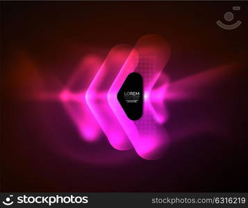 Futuristic neon glowing arrows techno background. Futuristic neon glowing arrows techno background, abstract 3d technology lines. Transparent direction shapes on color backdrop. Geometric minimal abstract background with light effects