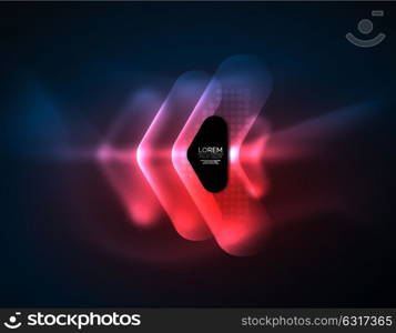 Futuristic neon glowing arrows techno background. Futuristic neon glowing arrows techno background, abstract 3d technology lines. Transparent direction shapes on color backdrop. Geometric minimal abstract background with light effects