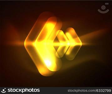 Futuristic neon glowing arrows techno background. Futuristic neon glowing arrows techno background, abstract 3d technology lines. Transparent direction shapes on color backdrop. Geometric minimal abstract background with light effects