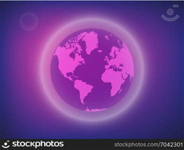 Futuristic planet earth, circles in the space. Moon on background. Atmosphere around the earth. Vector illustration.