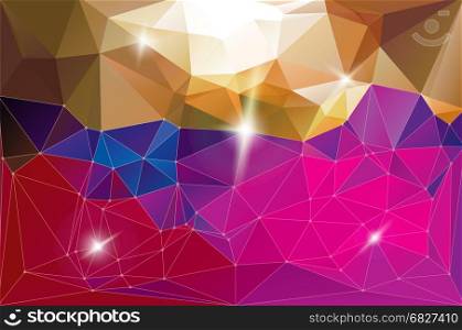 Futuristic shining dynamic networking fantasy space background. Low polygonal gradient red purple brown vector illustration. Horizontal motion diamond surface hyperspace.