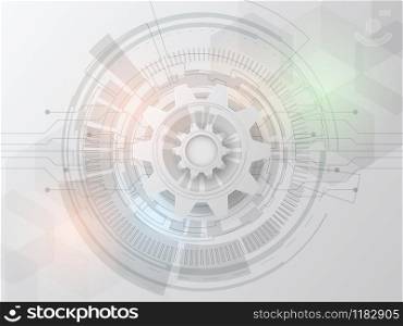 Futuristic technology design 3d white paper gear wheel on circuit board.