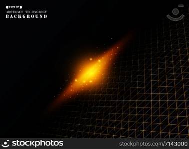 Futuristic technology of abstraction gold geometric triangle stripe line pattern on dark blue universe background. illustration vector eps10