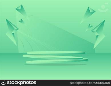 Futuristic Turquoise Mockup product display. Geometric forms, empty scene. Abstract Sci-fi vector 3D room, cylinder pedestal podium. Minimal Stage showcase for presentation.