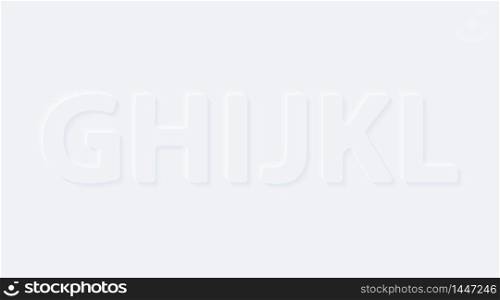 G H I J K L. Vector button letter of alphabet abc. Bright white gradient neumorphic effect character type icon. Internet gray symbol isolated on a background.