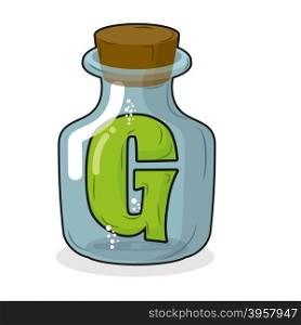 G in bottle for scientific research. letter in a magical vessel with a wooden stopper. Laboratory for experiments and tests.&#xA;