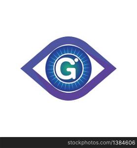G letter in eye logo or symbol template design