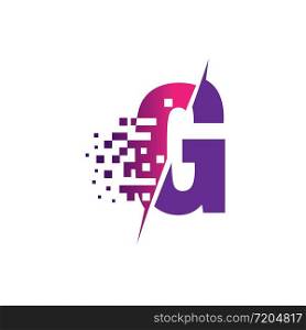 G Letter Logo Design with Digital Pixels in concept strokes