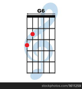 G6 guitar chord icon. Basic guitar chord vector illustration symbol design