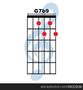 G7 b9 guitar chord icon. Basic guitar chord vector illustration symbol design