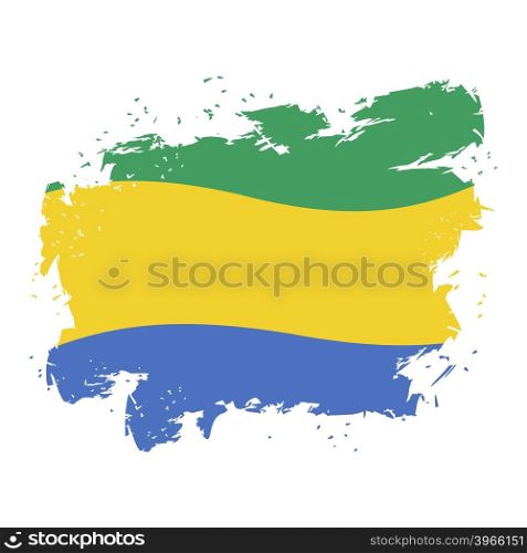 Gabon flag grunge style on white background. Brush strokes and ink splatter. National symbol of Gabonese State&#xA;