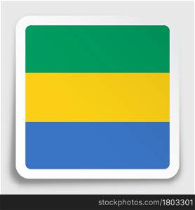 Gabon flag icon on paper square sticker with shadow. Button for mobile application or web. Vector