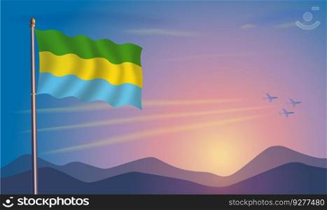 Gabon flag in the morning sun Royalty Free Vector Image