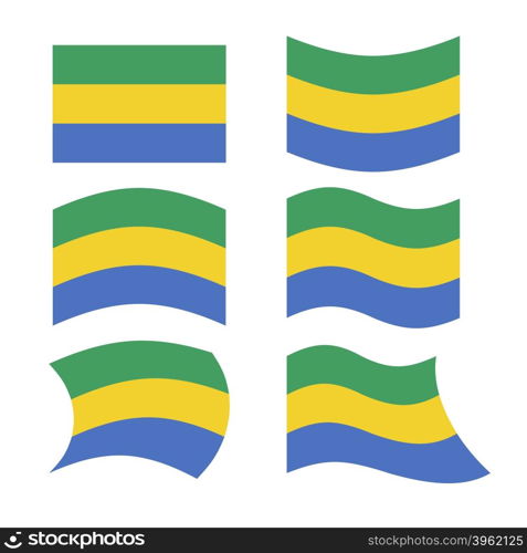 Gabon flag. Set of flags of Gabonese Republic in various forms. Developing Gabonese flag country in Central Africa&#xA;