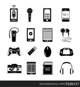 Gadget electronic equipment multimedia black icons set of smartphone tablet isolated vector illustration